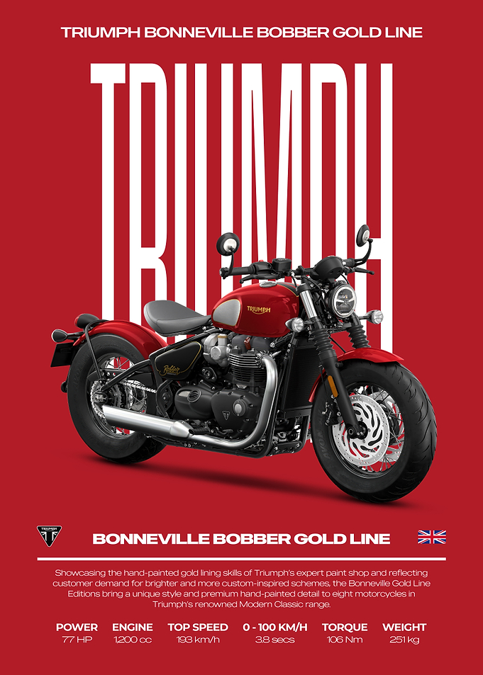 Triumph Bonneville Bobber Gold Line Motorcycle Poster
