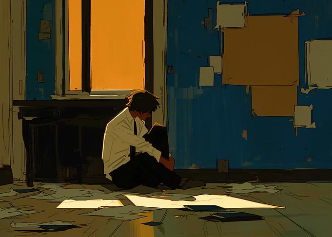 Man sitting in a room with papers