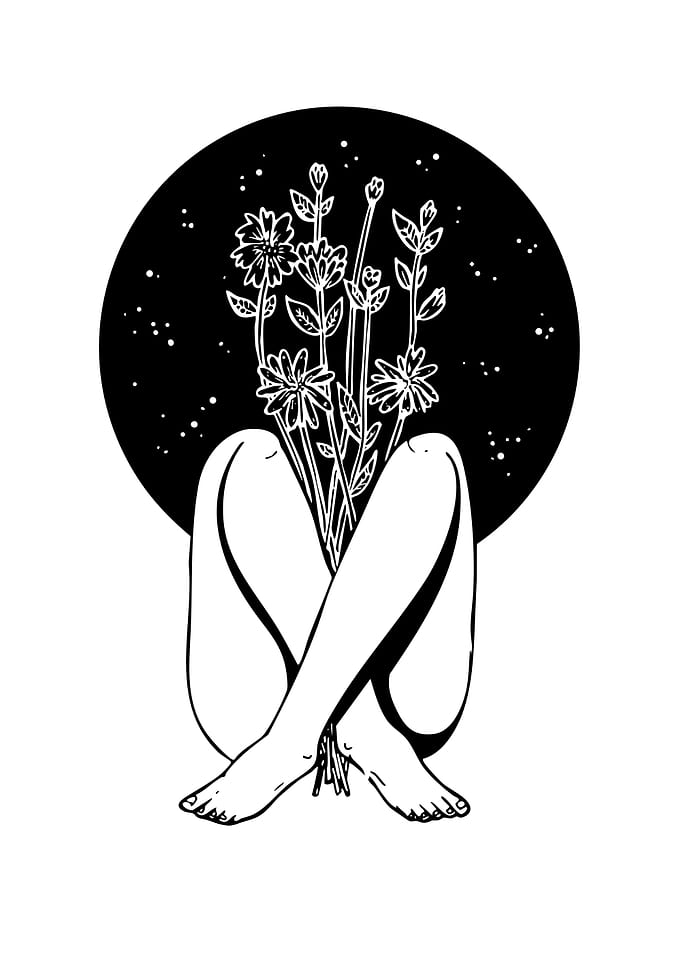 Woman with Flowers Growing from Head