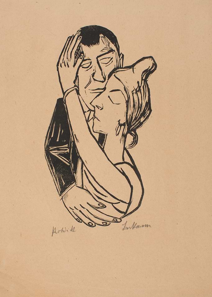 Couple Embracing in Expressionist Style