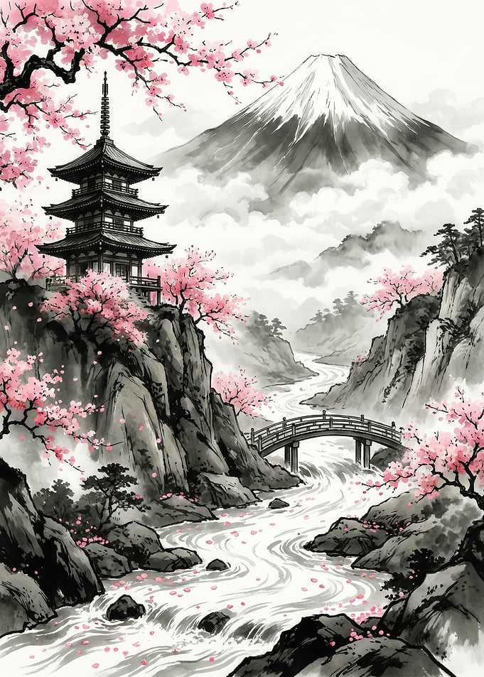 Misty Spring over Mount Fuji