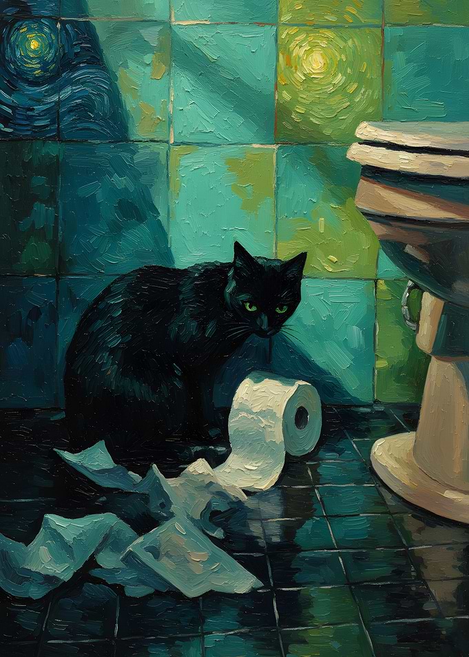Black Cat and Toilet Paper
