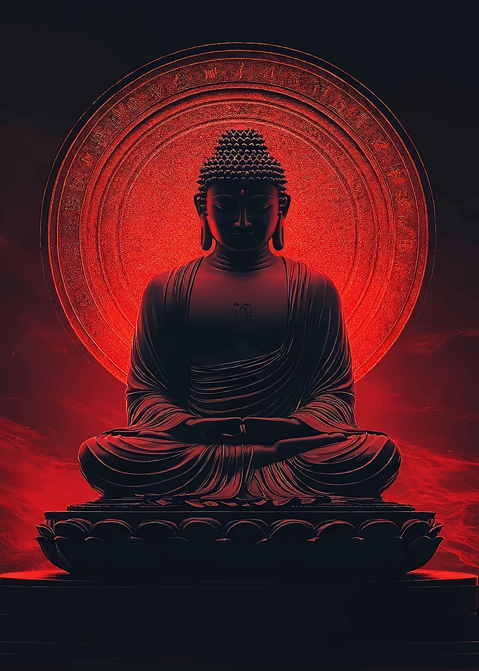 Buddha Statue with Red Aura