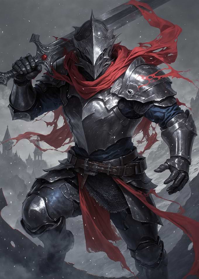 Knight in Shining Armor with Red Scarf