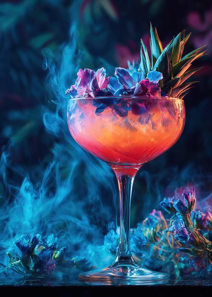 Exotic Cocktail with Flowers and Smoke