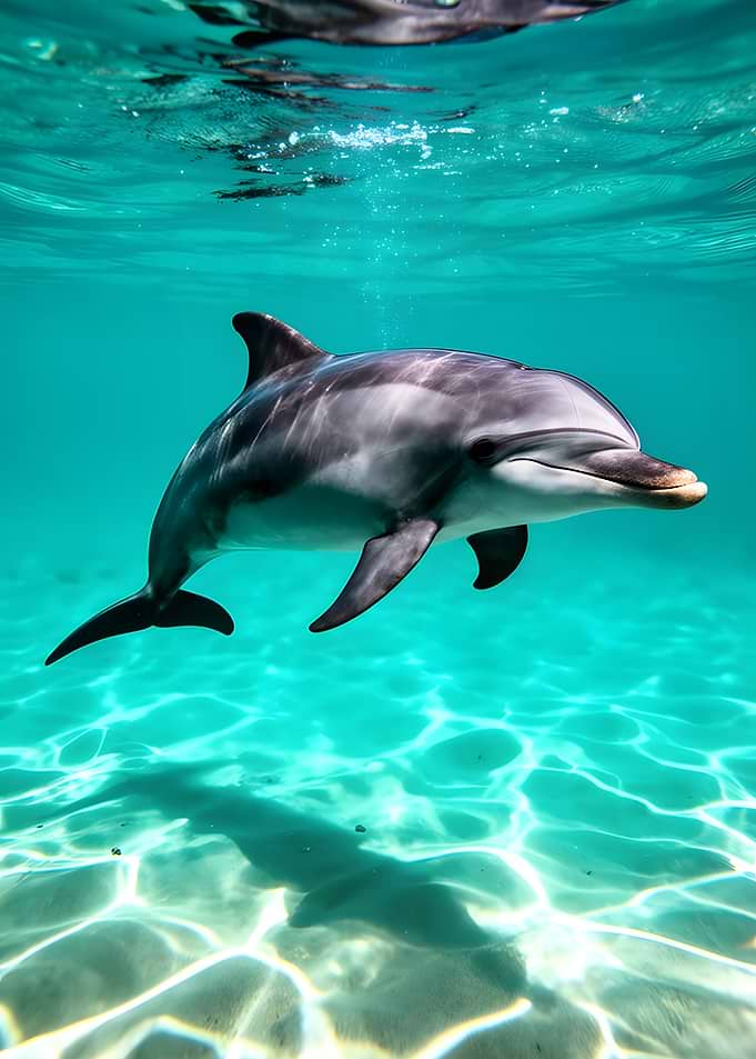 Dolphin swimming in clear blue water
