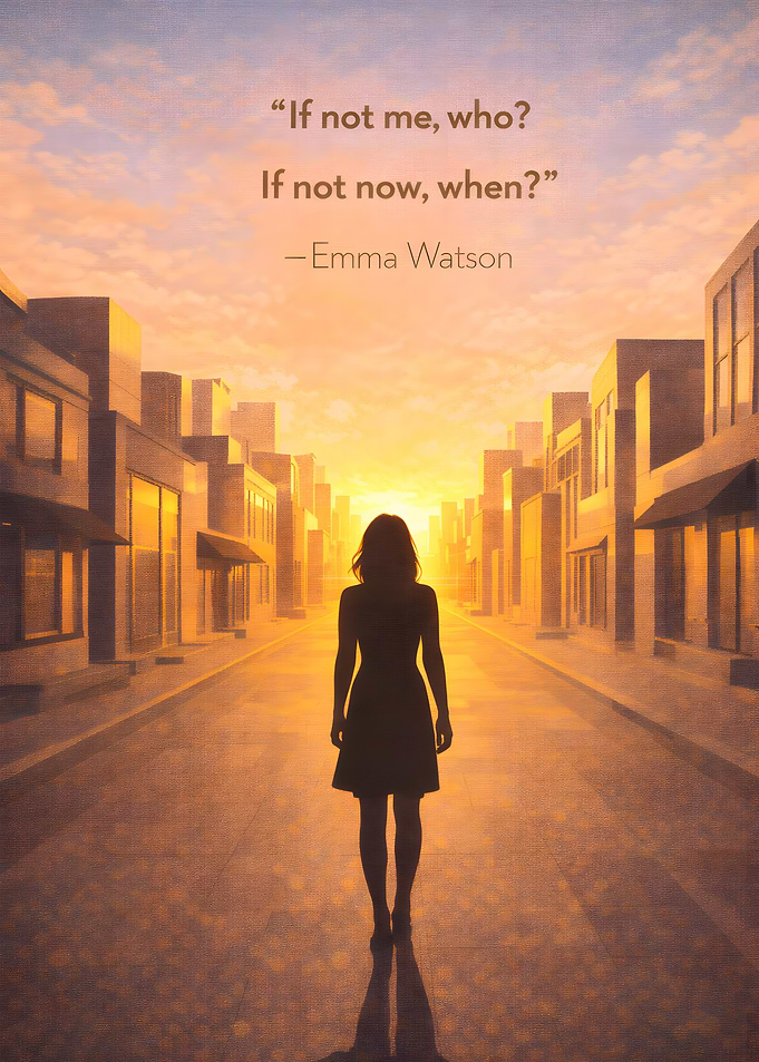 Woman in City at Sunset