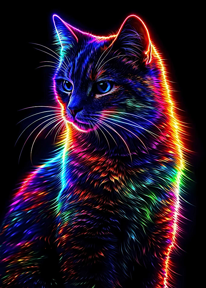 Neon Rainbow Cat Portrait