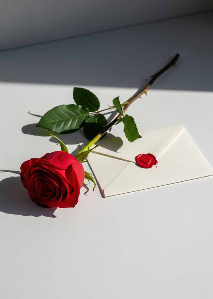 Red Rose and Wax Sealed Envelope