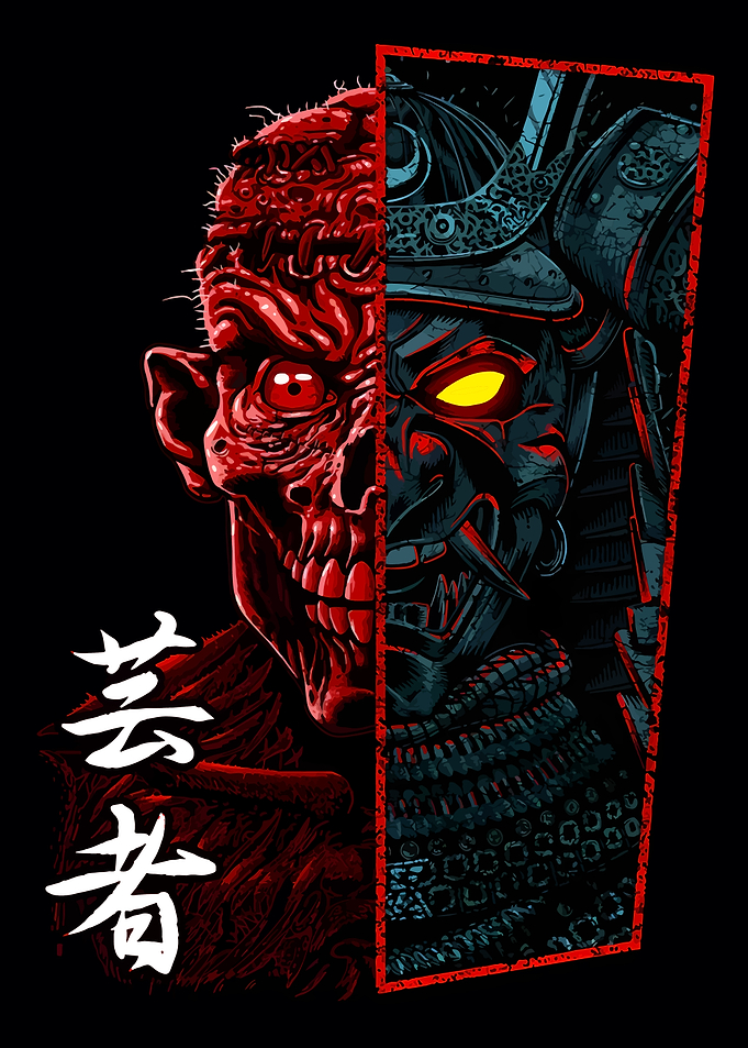 Demonic Samurai Split Portrait