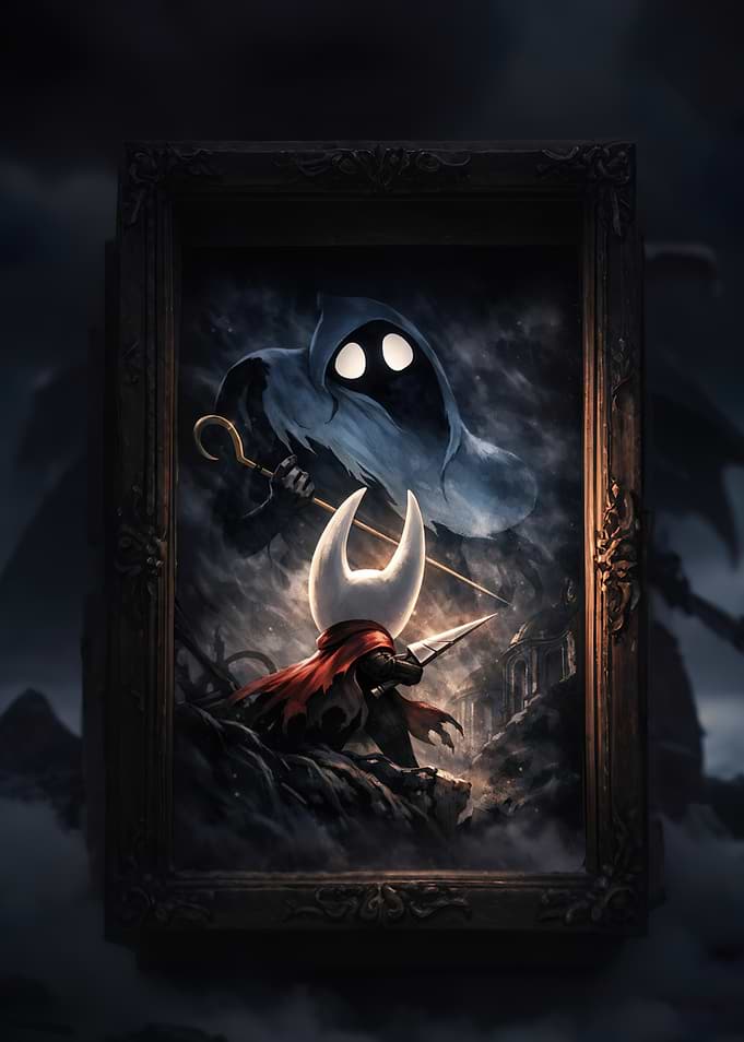 Hollow Knight Characters in Ornate Frame