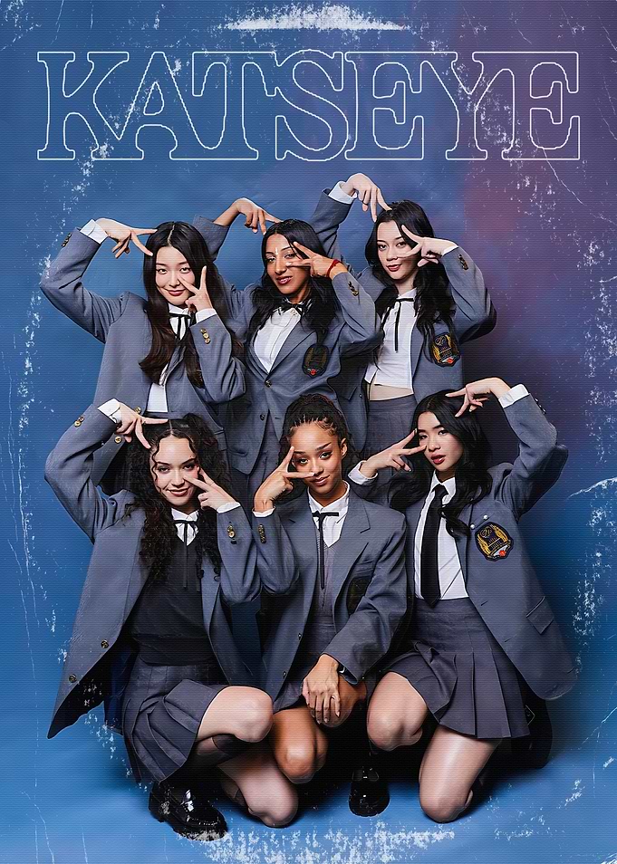 KATSEYE Group Posing in School Uniforms