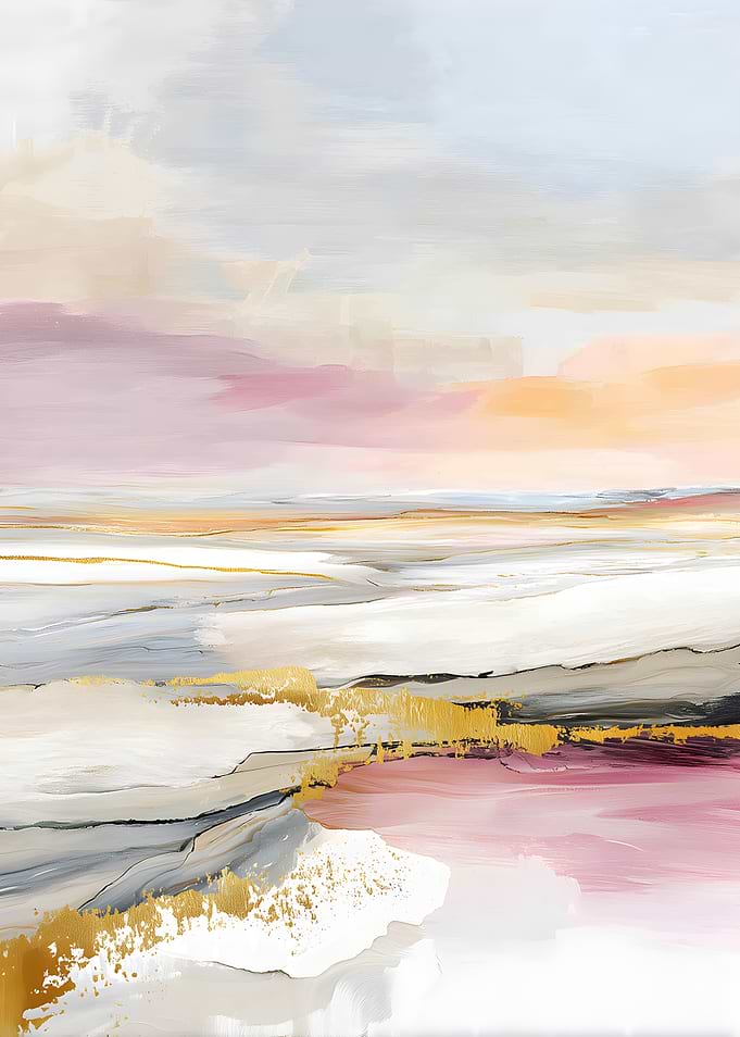 Abstract Landscape Painting with Gold Accents