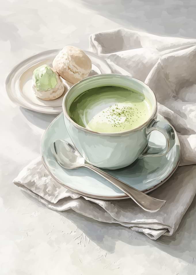 Matcha tea and pastries