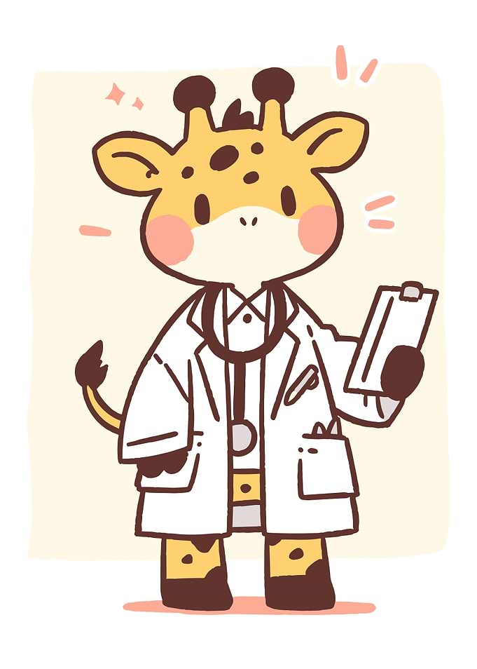 Cute Doctor Giraffe with Clipboard