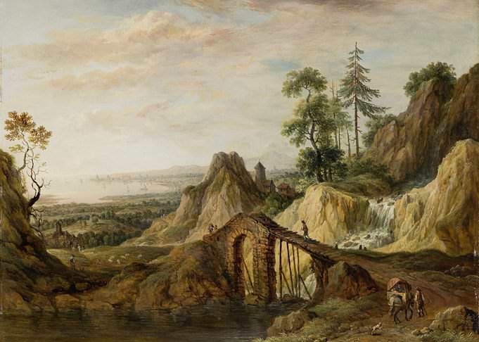 Pastoral Landscape with Bridge and Waterfall