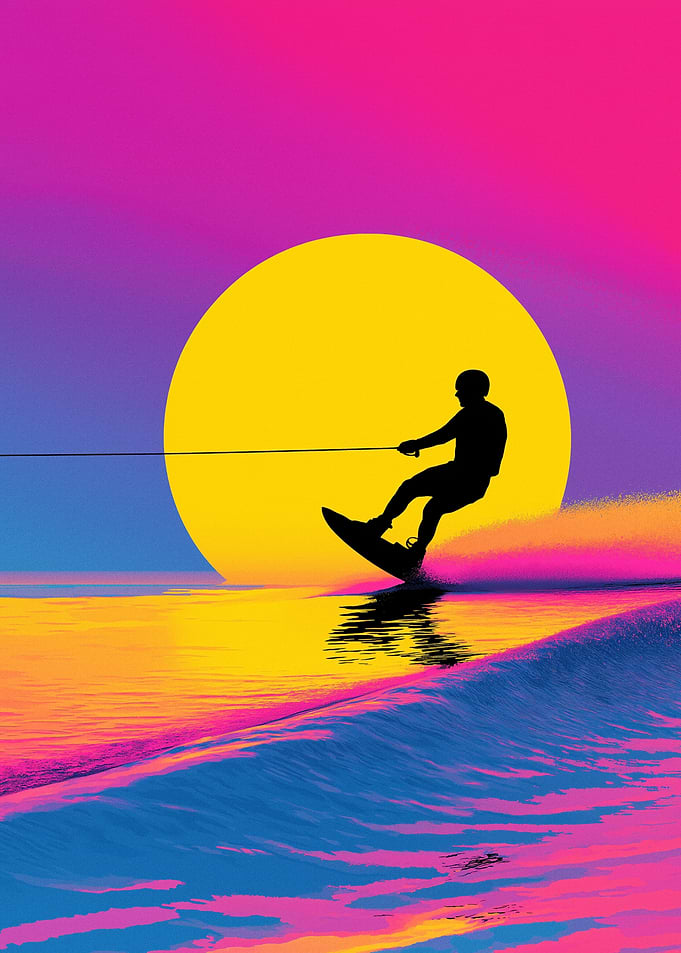 Retro Sunset Wakeboarding