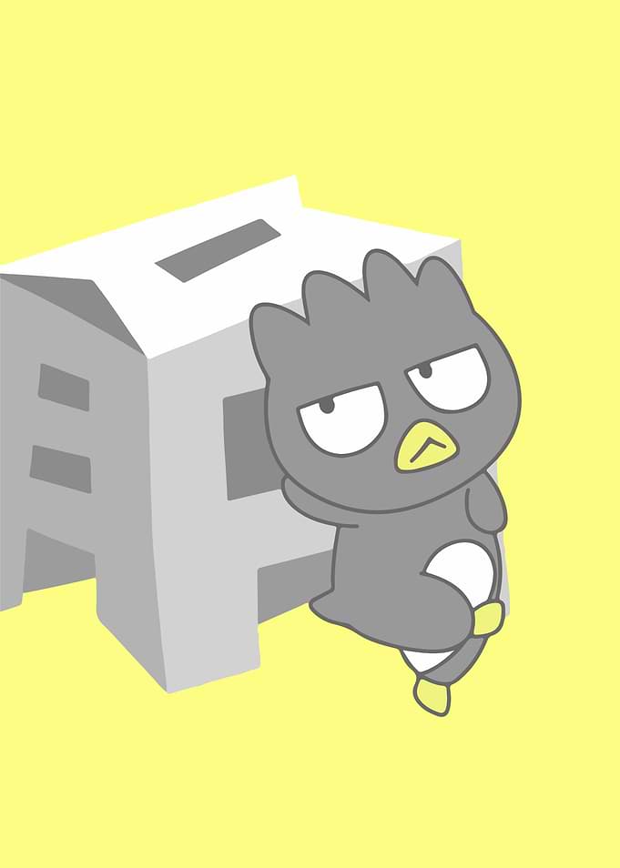 Badtz-Maru leaning on a box