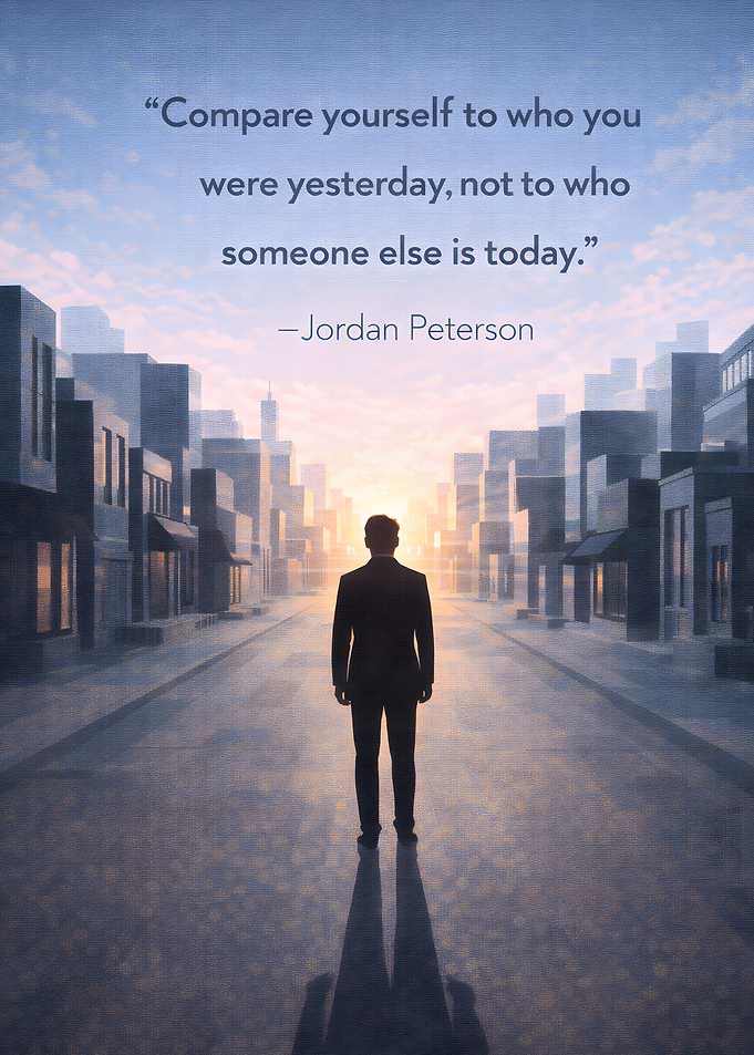 Man standing in city street at sunset