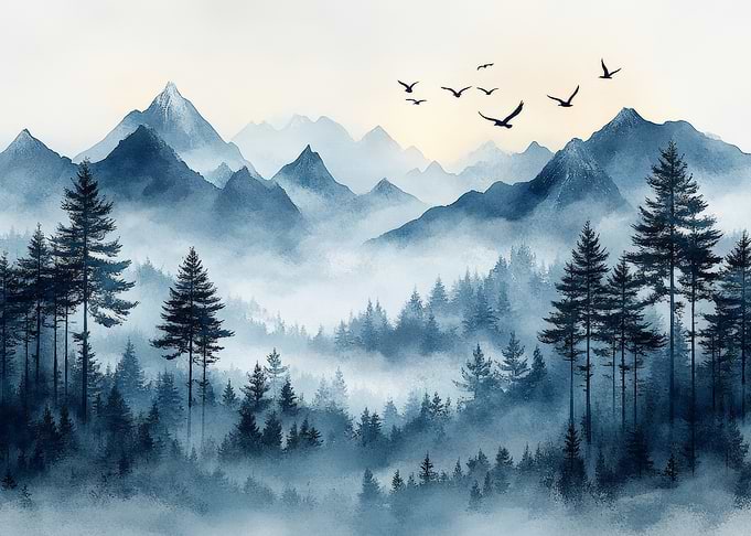 Misty Mountain Forest Landscape