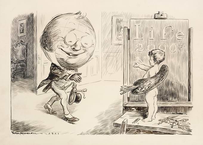 Caricature of a Man and a Baby Artist