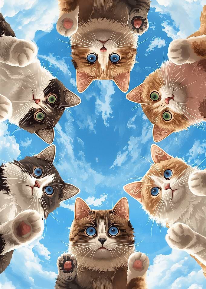 Group of Cats Looking Down