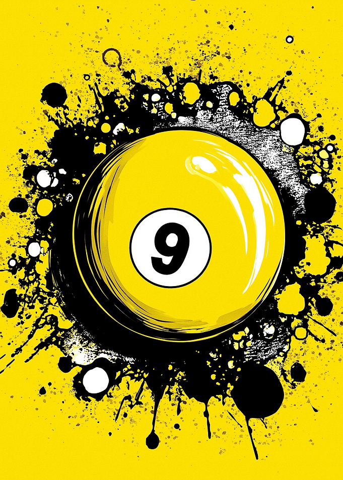 Yellow 9 Ball with Splatter