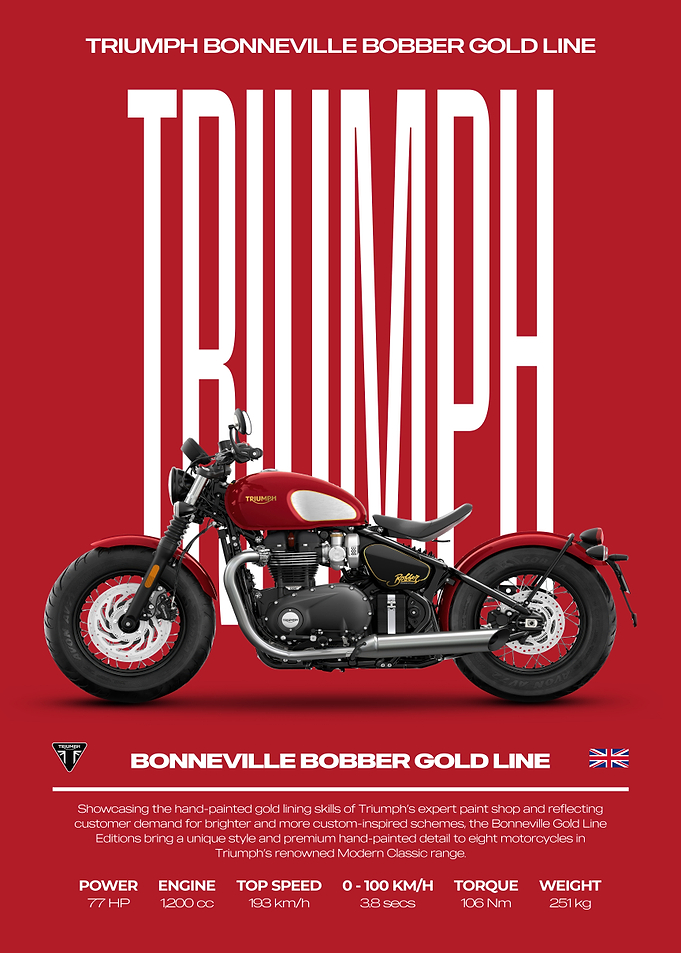 Triumph Bonneville Bobber Gold Line Motorcycle Poster