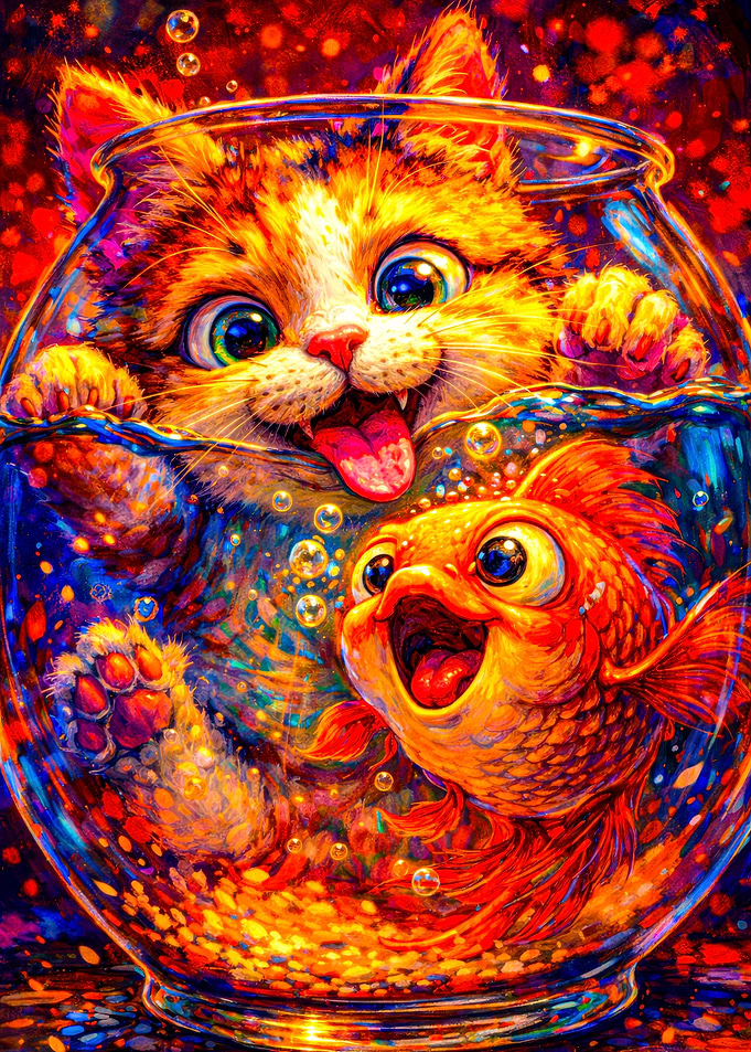 Cat and Fish in a Fishbowl