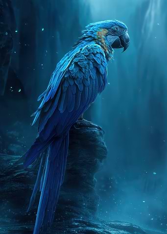 Blue Macaw Perched on Rock