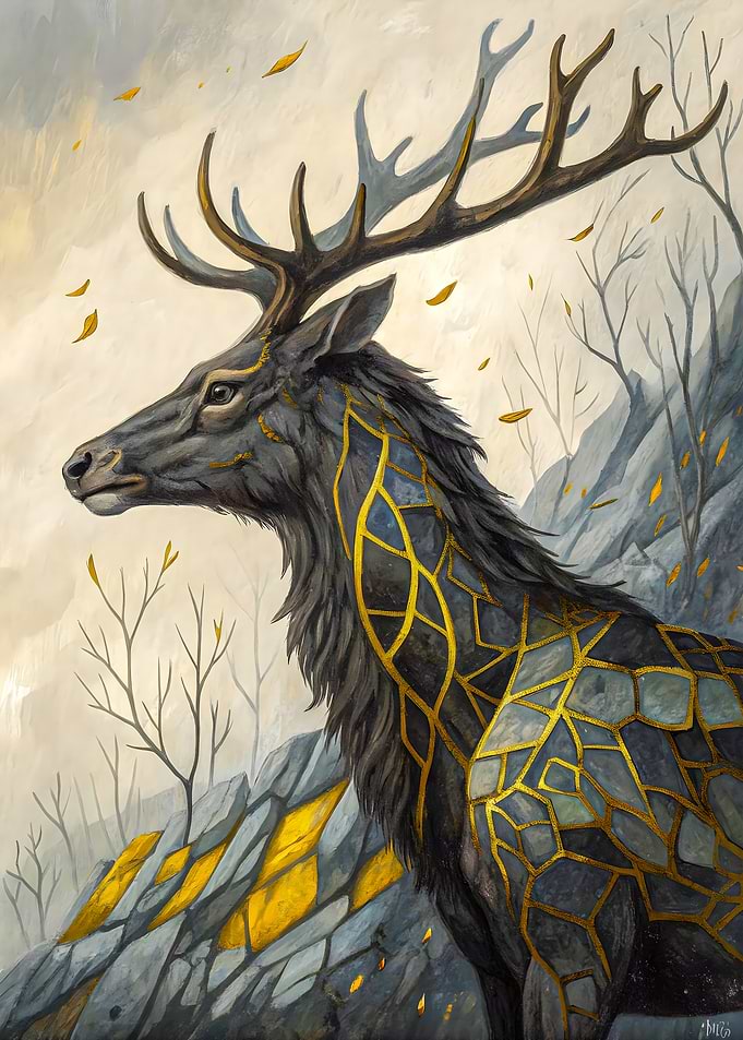 Golden Spirit: Enchanted Deer in a Forest of Falling Leaves
