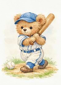 Vintage Nursery Teddy Bear Playing Baseball