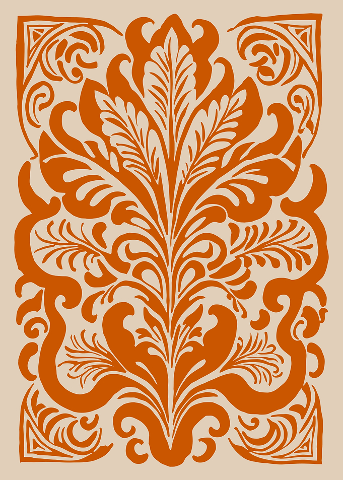 Orange Damask Floral Pattern