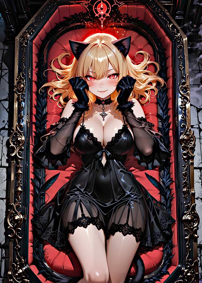 Blonde Gothic Cat Girl in Coffin
