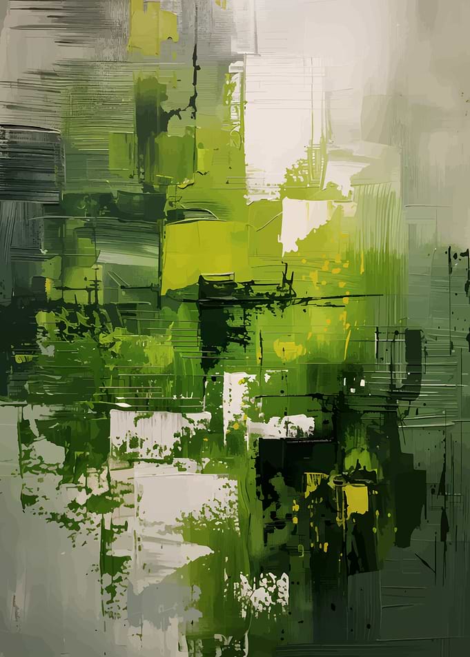 Abstract Green and White Painting