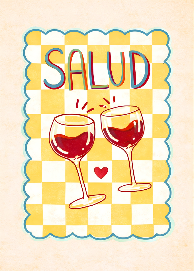 Salud Toast with Wine Glasses