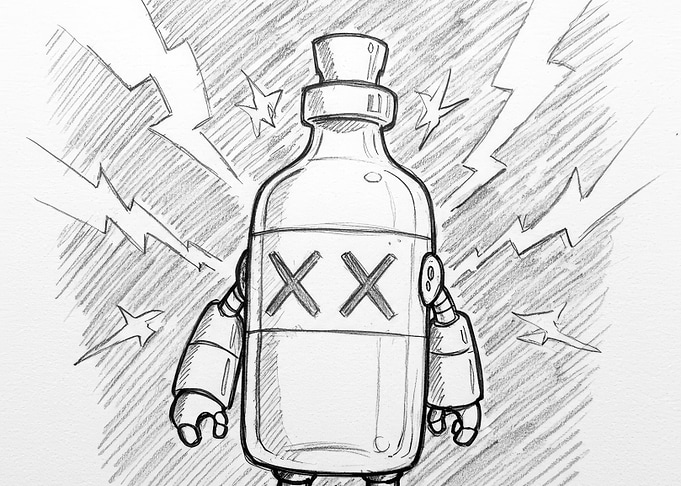 Robot Bottle with XX Symbol