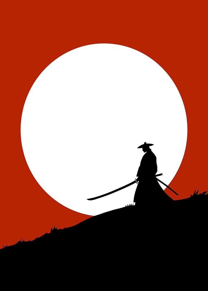 Samurai Silhouette Against a Large Moon