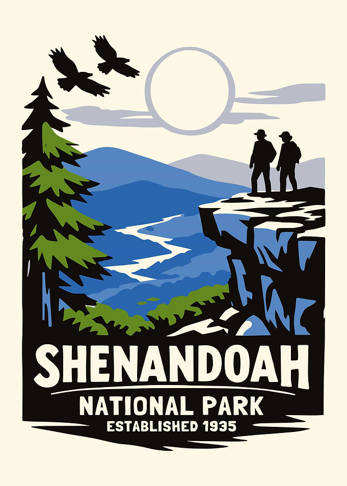 Shenandoah National Park Poster 1935 - Vintage Travel Hiking Virginia Blue Ridge Mountains Wilderness Wall