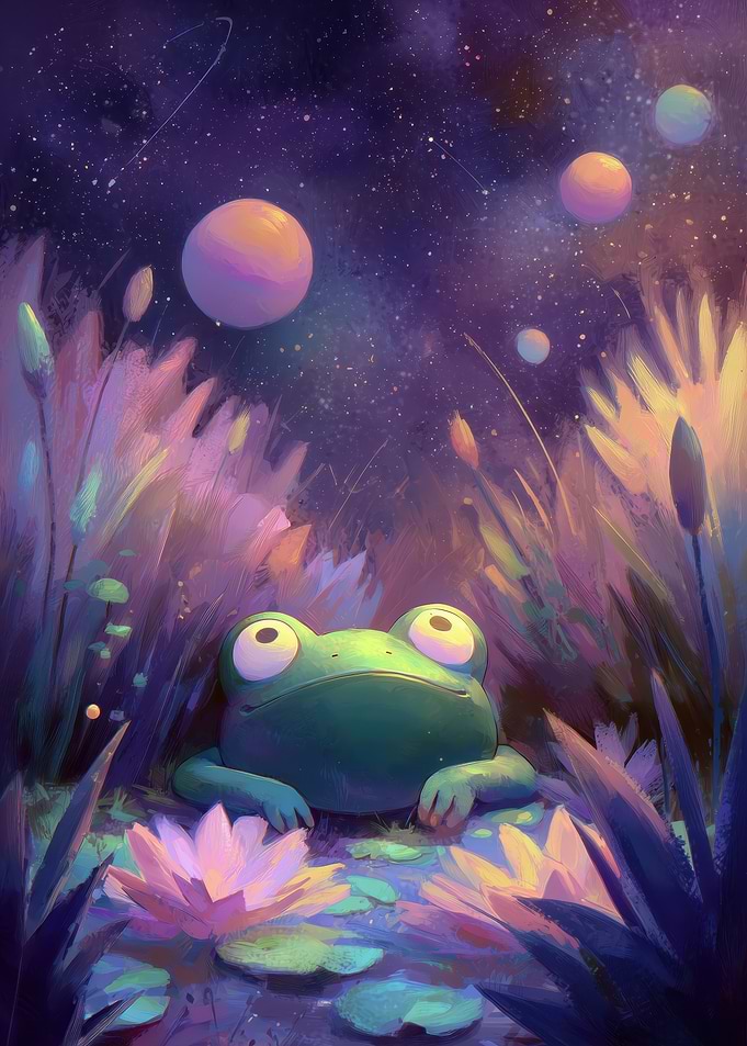 Cute Frog in a Cosmic Pond