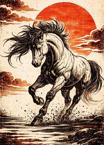 Majestic Horse Running Through Water
