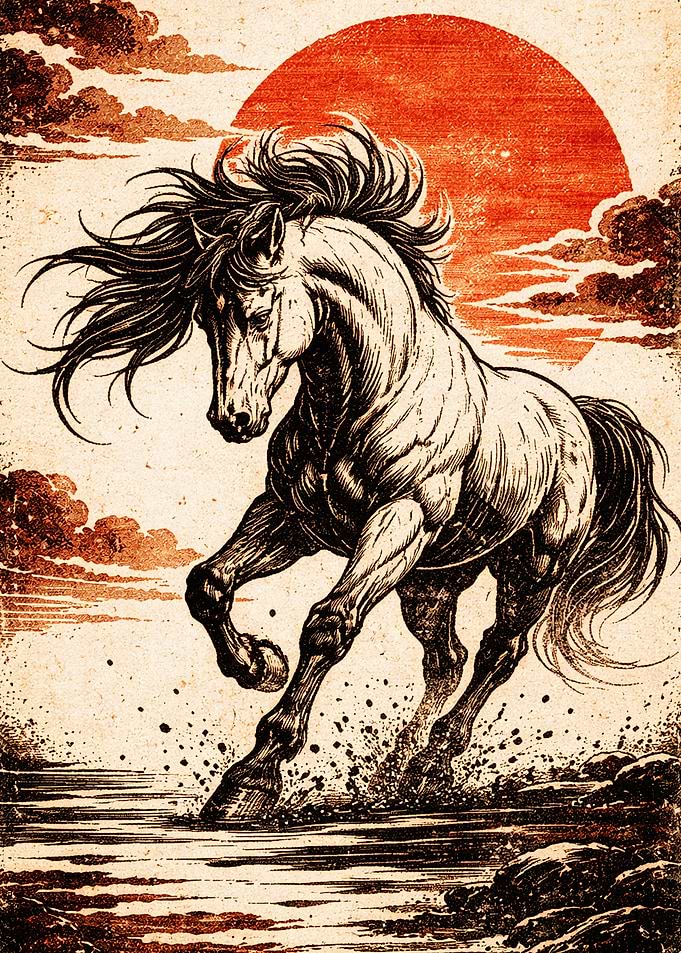 Majestic Horse Running Through Water
