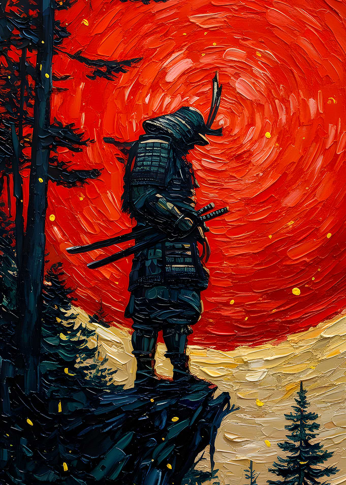 Samurai on Cliff at Sunset