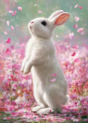 White Rabbit in a Field of Flowers