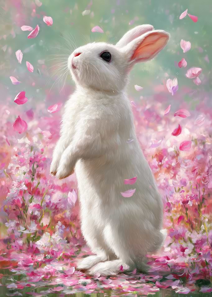 White Rabbit in a Field of Flowers