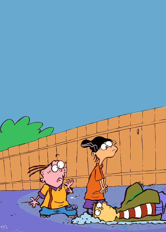 Ed, Edd n Eddy characters in a backyard