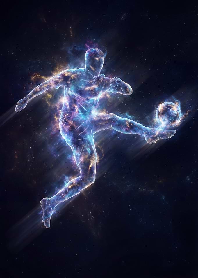 Cosmic Soccer Player Kicking Ball