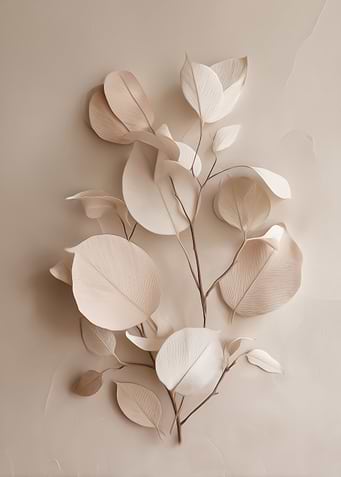 Eucalyptus Leaves on Beige Background