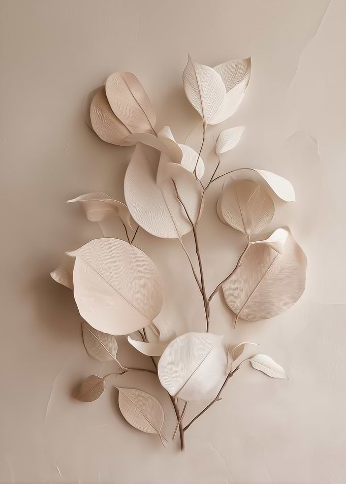 Eucalyptus Leaves on Beige Background