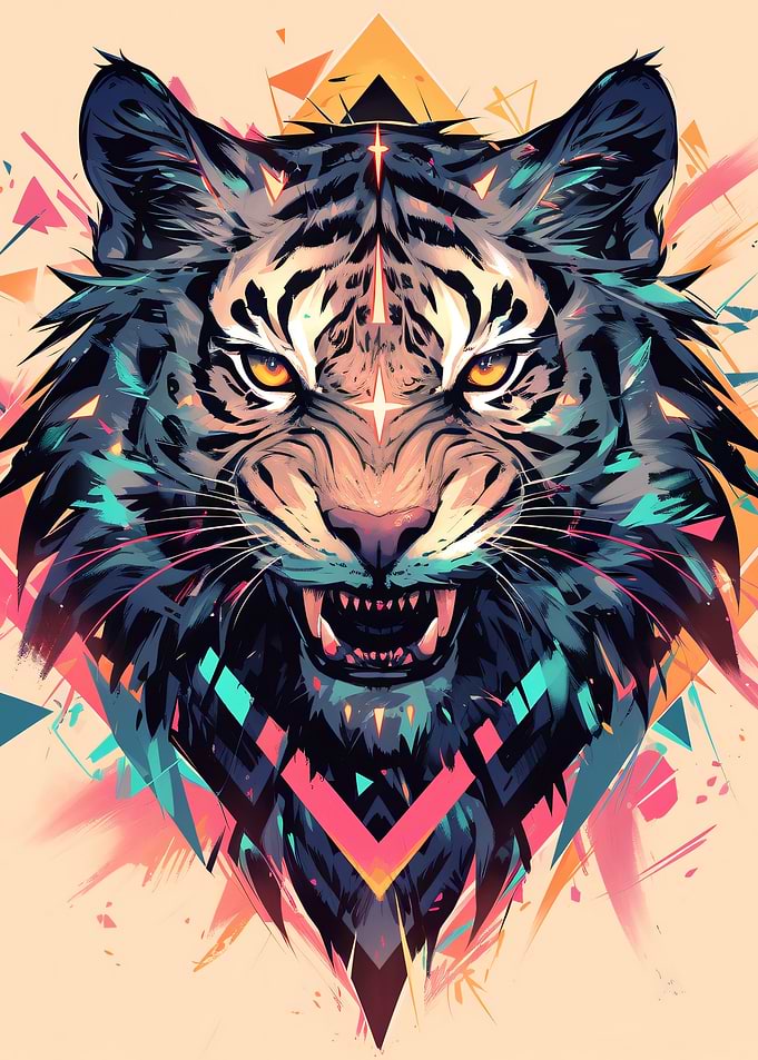 Aggressive Tiger with Geometric Patterns